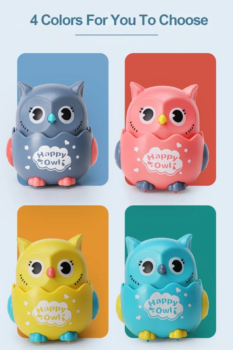 Classic Wind Up Interactive Owl Shaped Press Mechanical Sliding Toys for Boys Girls Birthday Xmas Gift