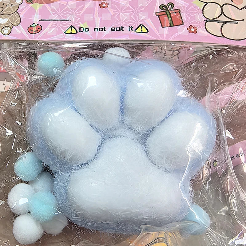 Squeeze Cat's Paw with Fur Stress Relief Squishy Fidget Toy Mini Kawaii Plush Silicone Sticky Decompressing Pinching Cat Foot