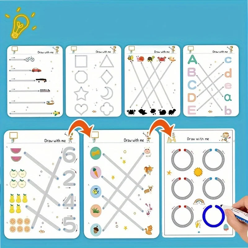 34-Page Reusable Magic Practice Notebook Set |   Whole-Brain Development, Pen Control Training, and Drawing Enlightenment Exercise Book |   Writing Skills Learning, Paper-Based Materials, Educational Workbooks |   Colorful In