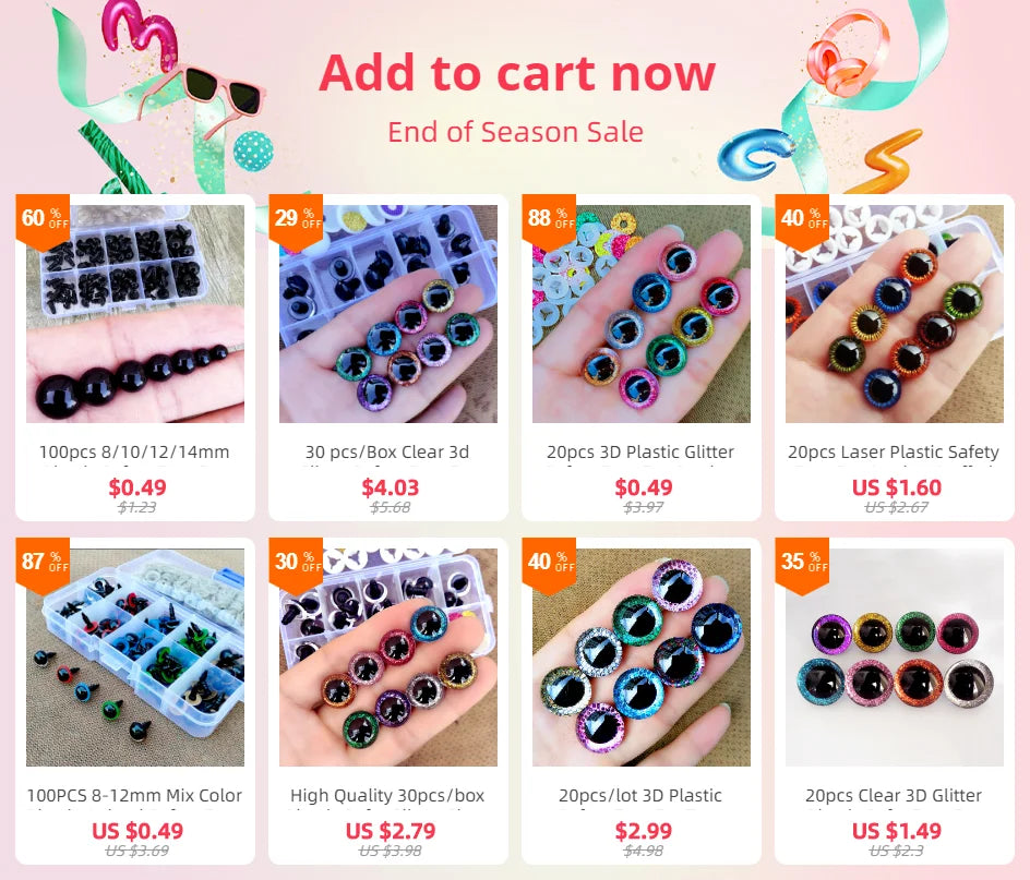 100pcs 8/10/12/14mm Plastic Safety Eyes For Toys Diy Mix Size Crochet Animal Eye For Doll Toys Amigurumi Accessories