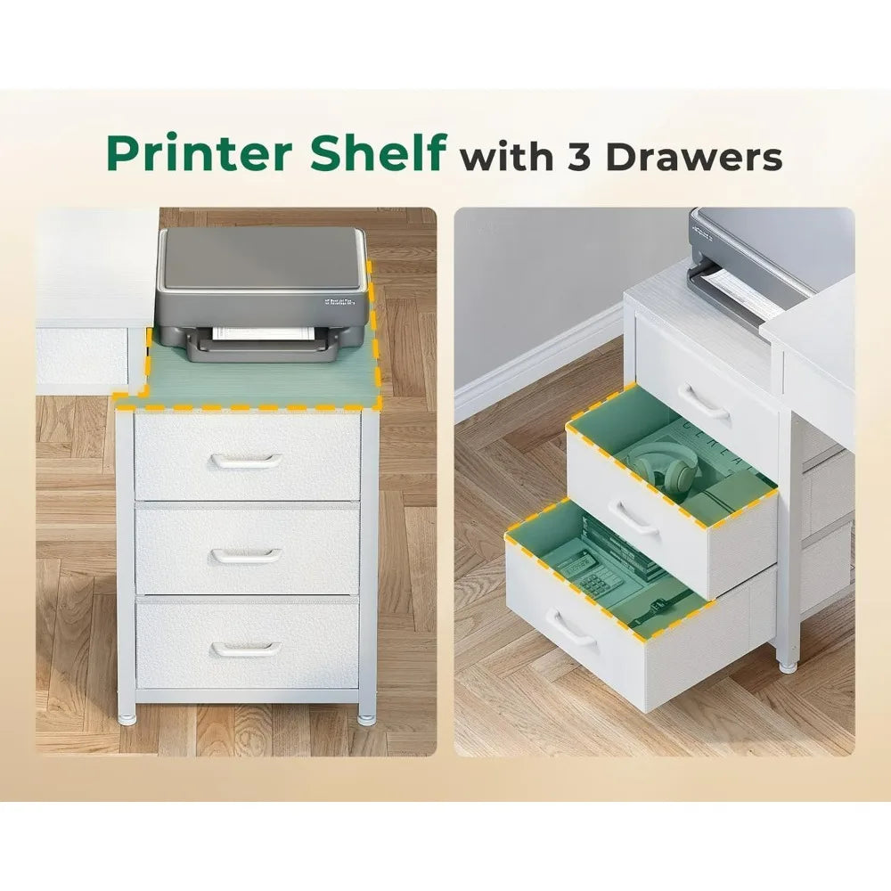 53 Inch White Computer Desk 5 Drawers Kids Study Desk Vanity Table for Girls Dressing Room Bedroom Home Office ODK
