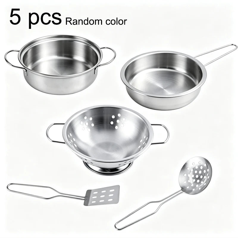 Play Pots and Pans Toys for Kids - Kitchen Playset Pretend Cookware Mini Stainless Steel Cooking Utensils Development Toys