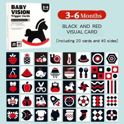 Montessori 0-12Month Baby Vision Stimulation Cards Black and White Contrast Cards Stimulate Newborn Visual Early Learning Toys