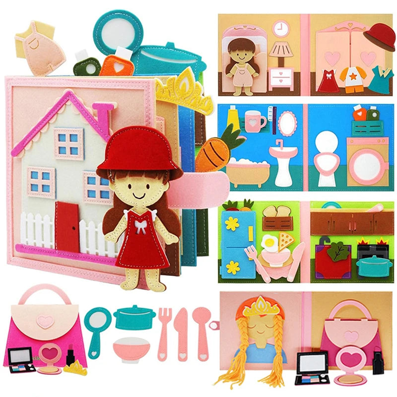 Toddlers Montessori Toy Busy Book 3D Baby Story Cloth Activities Felt Quite Book Board Preschool Learning Education Travel Toys