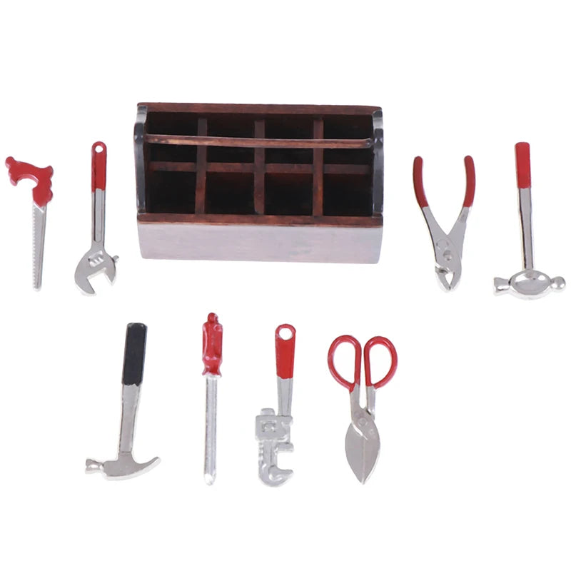 1Set 1:12 Dollhouse Miniature Toolbox Handmade Tools Sets Model Furniture Accessories For Doll House Decor Toys Gift