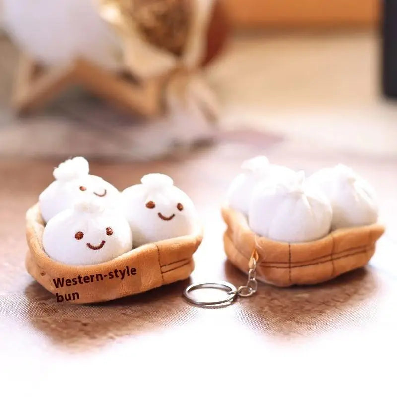 Steamed Bun Plush Keychain Cute Xiaolongbao Plush Toy Doll Bag Charm Keyring Mini Plushie Food Plush Doll Gift for Kids