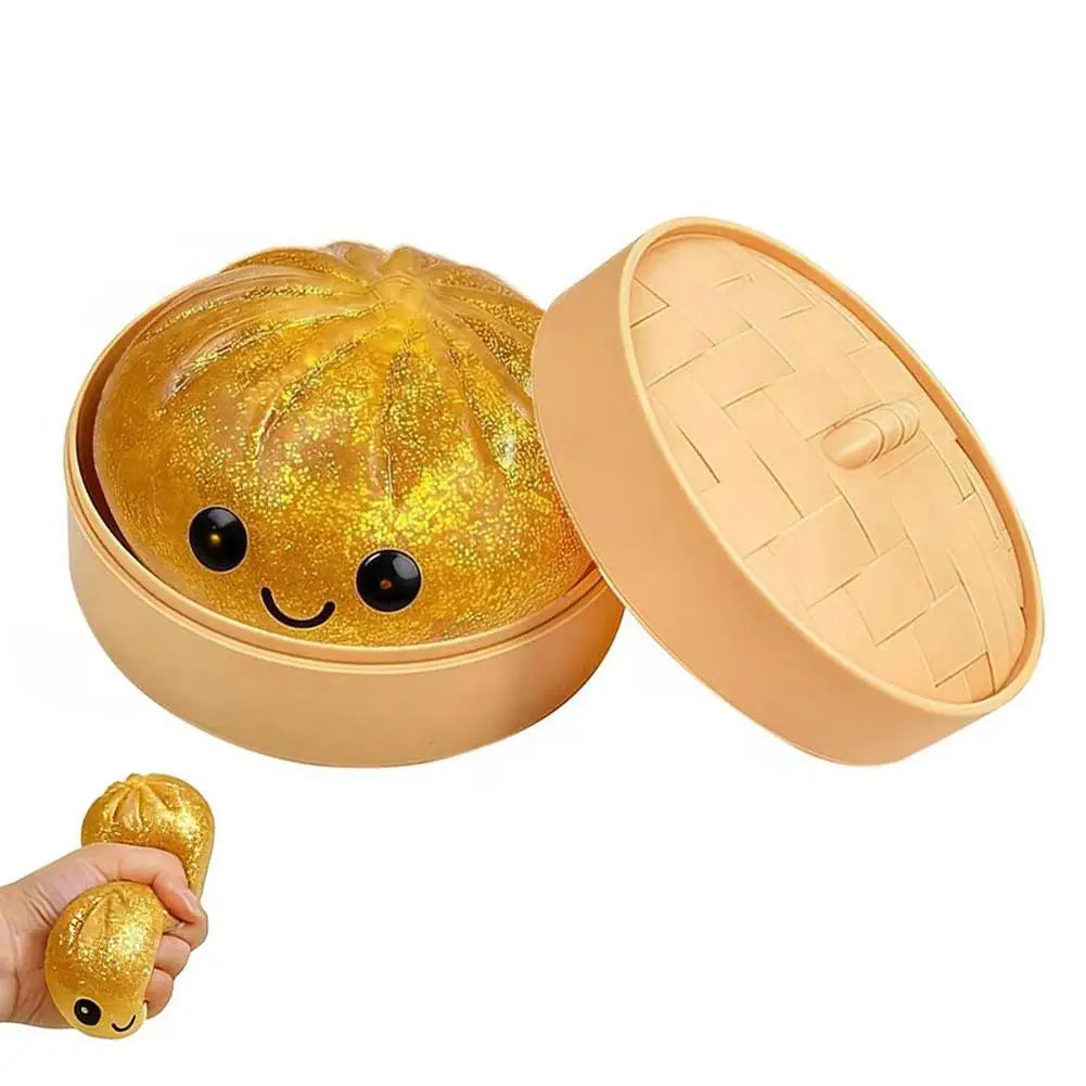 Glitter Dumpling Squishies Toys With Steamer Box Simulated Dough Adult And Child Squeeze Toys For Stress Relief Prank Props