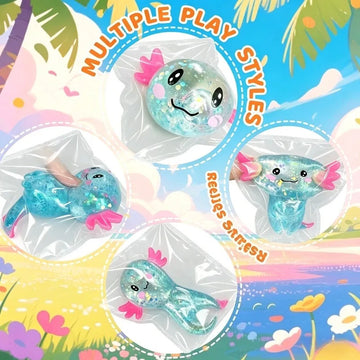 Multicolor Glitter Axolotl Squishy Soft TPR Squeeze Toy Stress Relief Fidget Toy Kawaii Salamander Animal Sensory Decompression