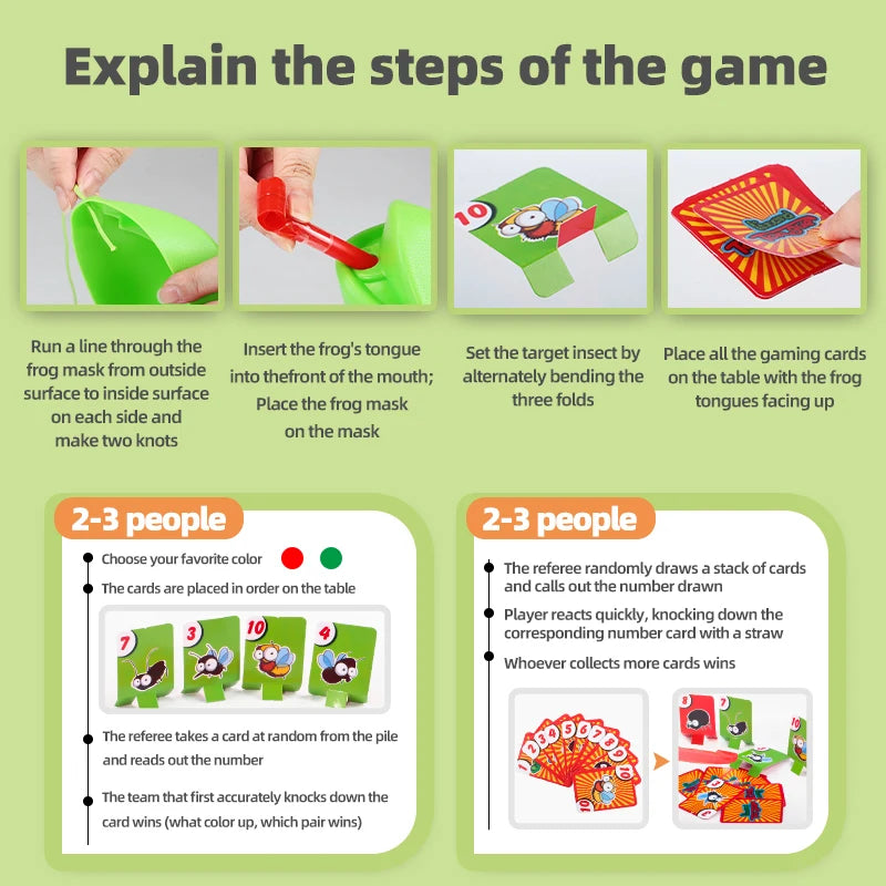 Frog Chameleon Lizard Mouth Mask Kids Toy Board Game Blow Activated Tongue Blow Catch Game Interactive Educational Game Prop