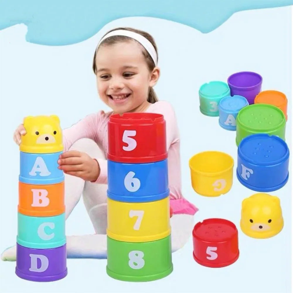 Baby Montessori Cup Stacking Toys Beach Pool Bathtub Educational Toys for Toddler Infant 0-12 Month Xmas Gift