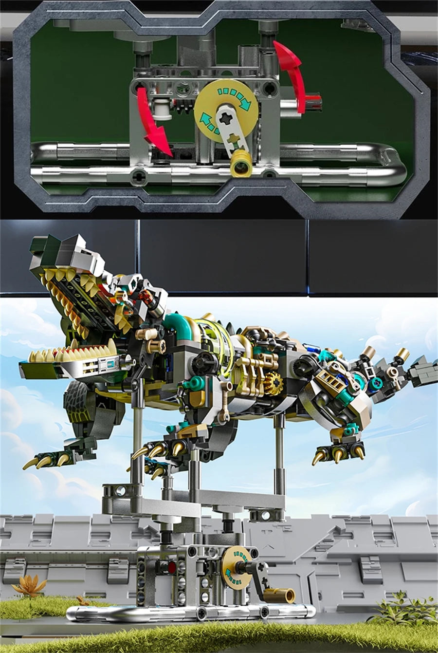 Mechanical Shark Building Set, Sea Life Crocodile Parrot Mantis Frog Manta Ray Building Blocks Light, Animal Toys Gift for Kid