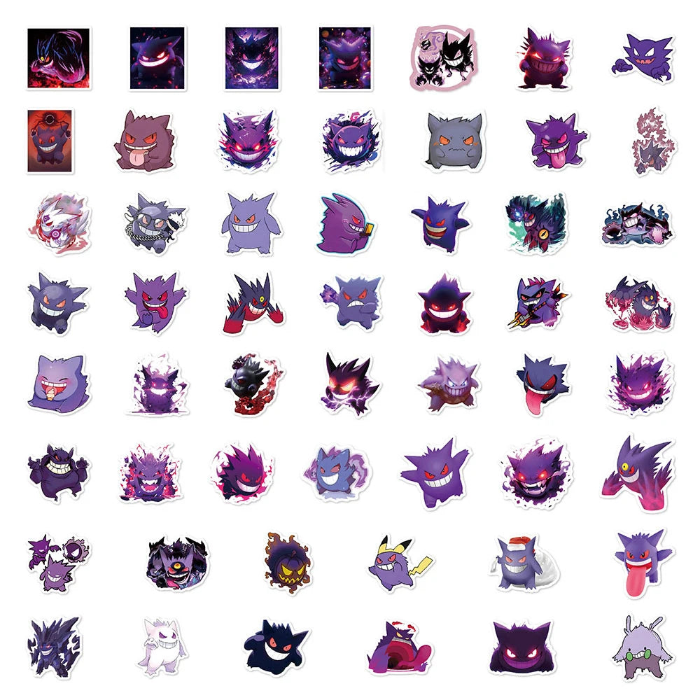 50PCS Pokemon Gengar Stickers DIY Skateboard Phone Laptop Motorcycle Waterproof PVC Kids Toy Decals