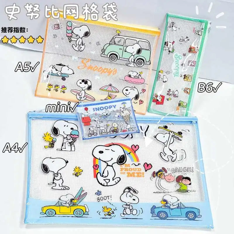 4pcs Snoopy Clear Plastic Zipper File Folder Cartoon A4/A5/B5 Water Resistant Document Pouch Office Supplies Document Protectors