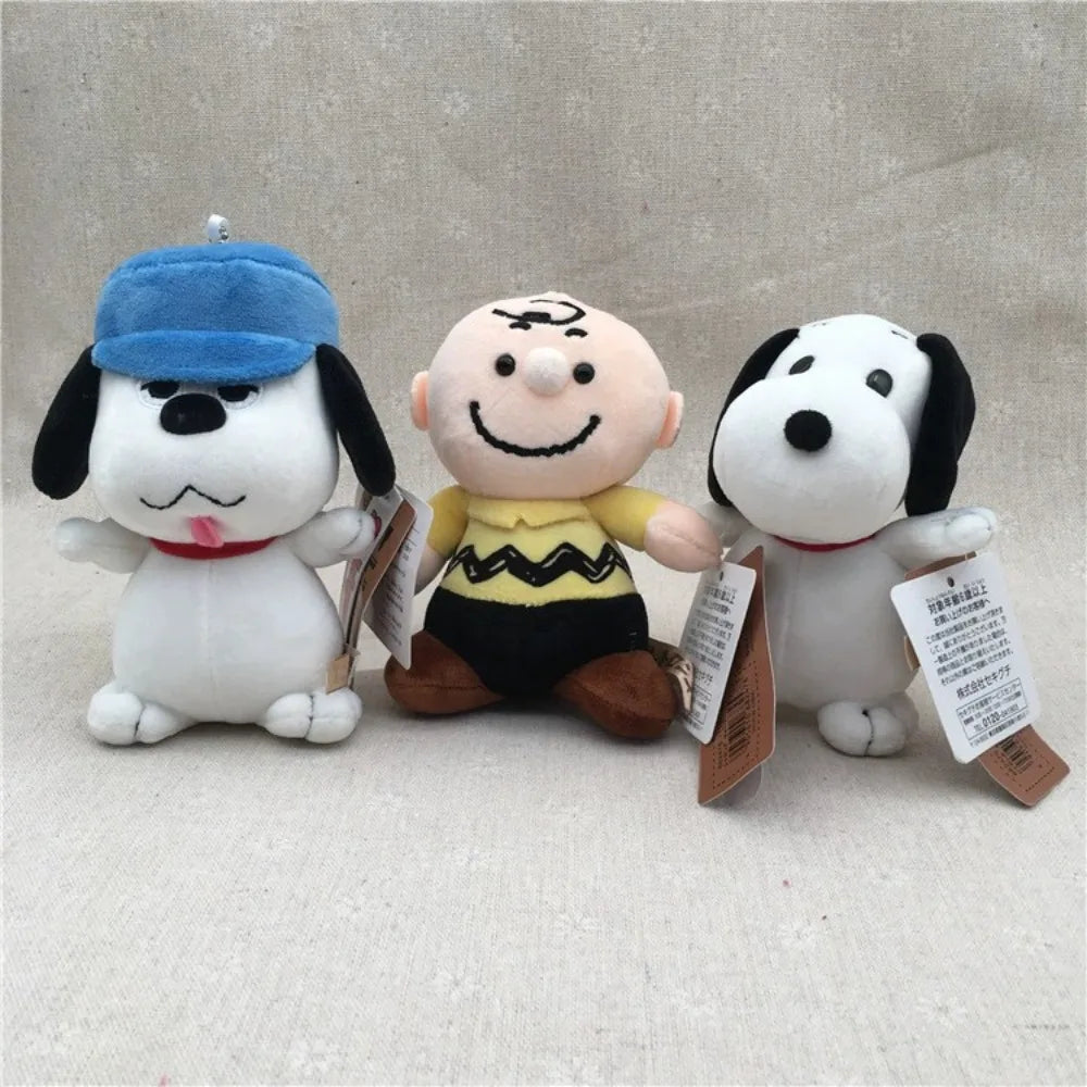 13cm Snoopy Keychain Plush Ornaments Fluff Soft Bead Chain Bag Pendant Charlie Brown Cute Stick Out Tongue Stand Dog Girl Gift
