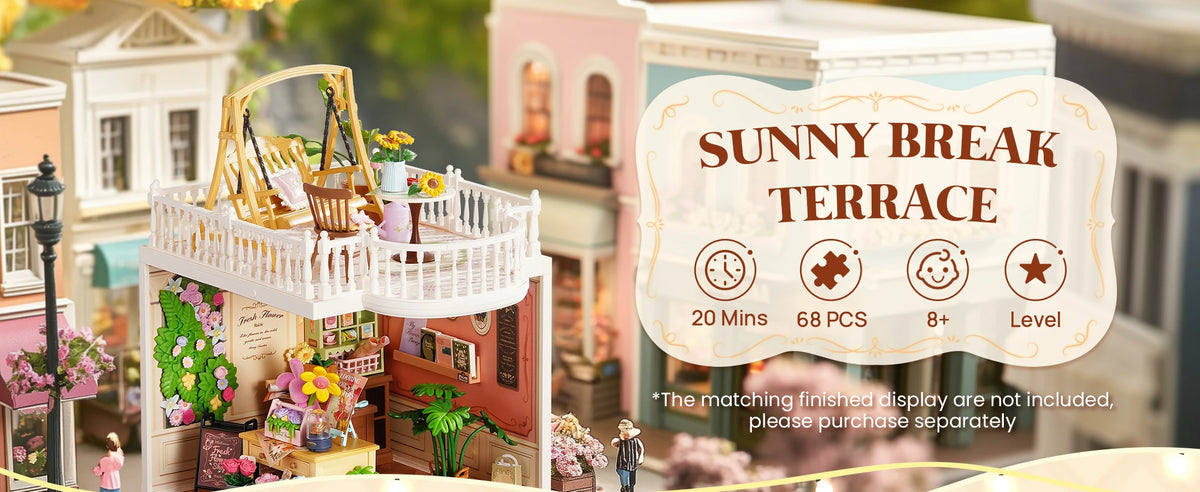 Rolife Super Creator Dollhouse Series Accessroies Sunny Break Terrace 3D Puzzle Roof Accessory for DW Series DIY Miniature House Building Model Kit