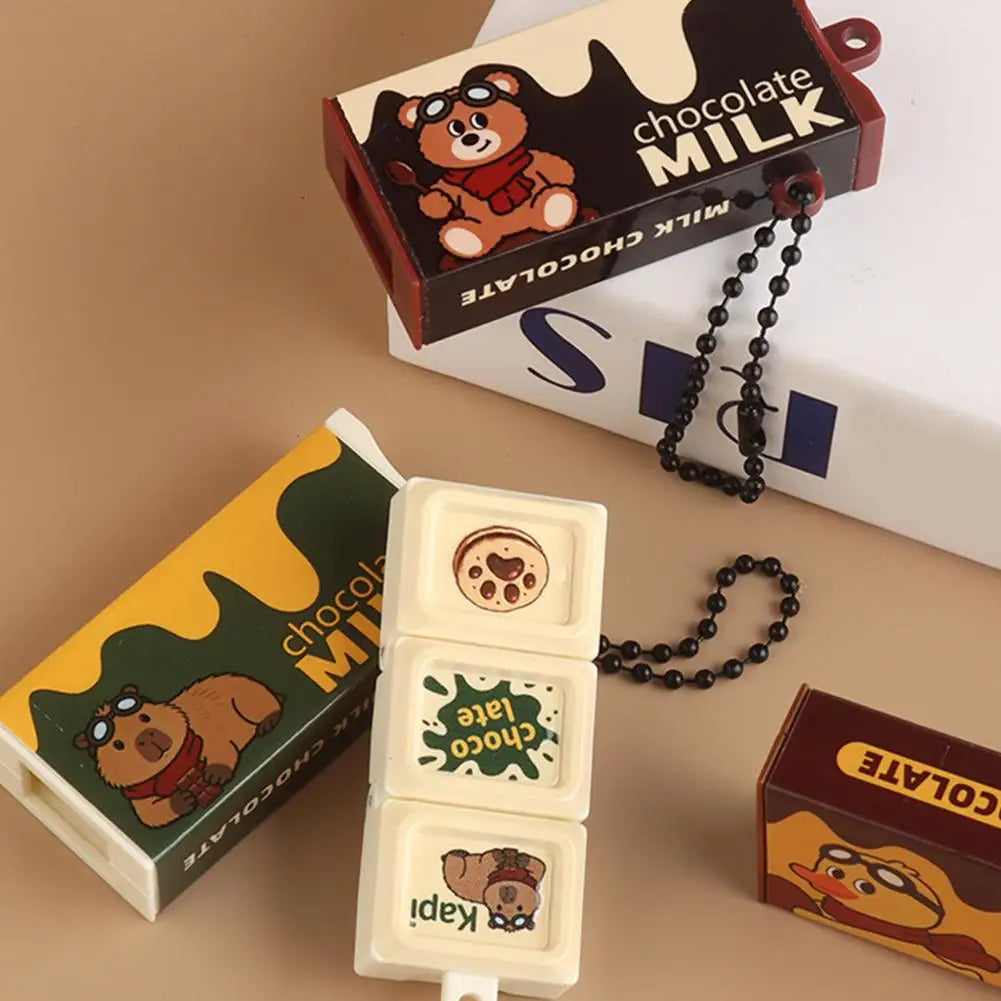 Mini Simulated Milk Chocolate Fidget Toy Bendable Snap Stress Relief Keychain Pendant Creative Gifts
