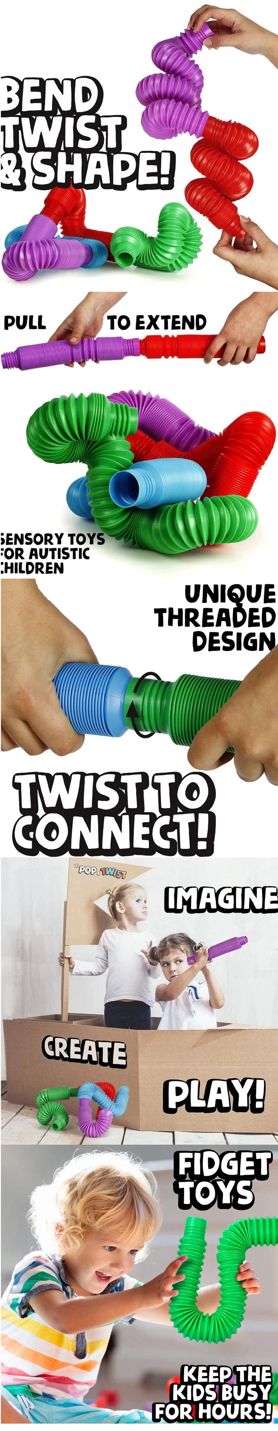 8/16/24 Pcs Colorful PopTelescopic Tube Stretching Corrugated Tube Children Adult Stress Relief Toy