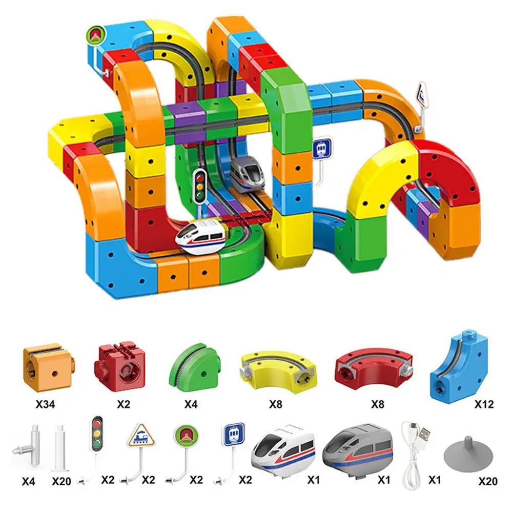 51/62/81/105//123/167PCS Magical Track Train Rechargeable 3D Building Tracks Cube Rails STEM Educational Toys Birthday Gift