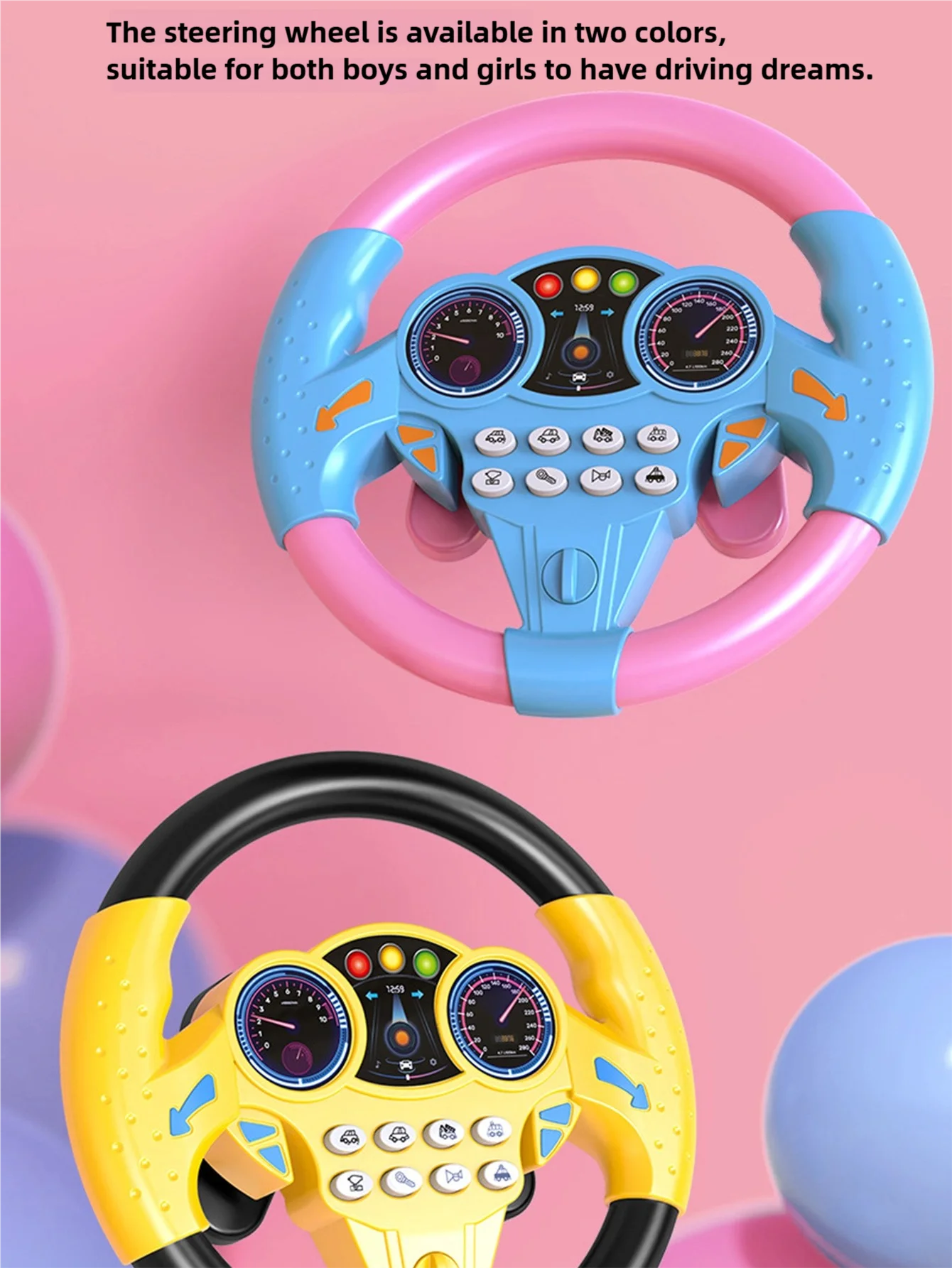 Children's Steering Wheel Toy, Simulated Co-Pilot 360-Degree Rotating Music Steering Wheel, Educational Enlightenment Toy