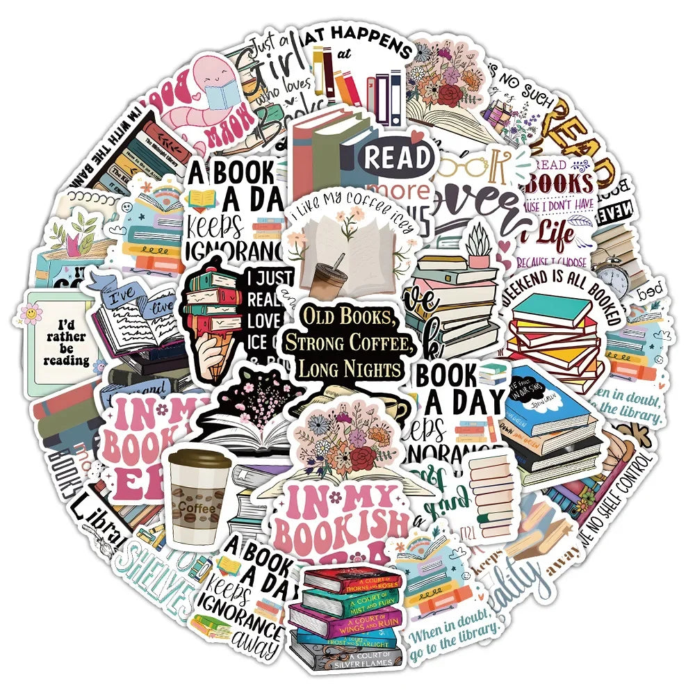 50pcs Cartoon Book Worm Book Reading Stickers Notebook Diary Motorcycle Skateboard Computer Decal Luggage Graffiti Sticker
