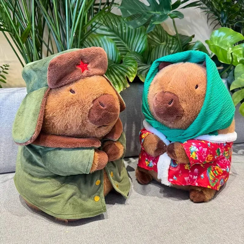 Capybara Plush Toy Cotton Jacket Doll Military Coat Cartoon Capybara Plushies Stuffed Animal Cushion Gift for Kids Girls Boys
