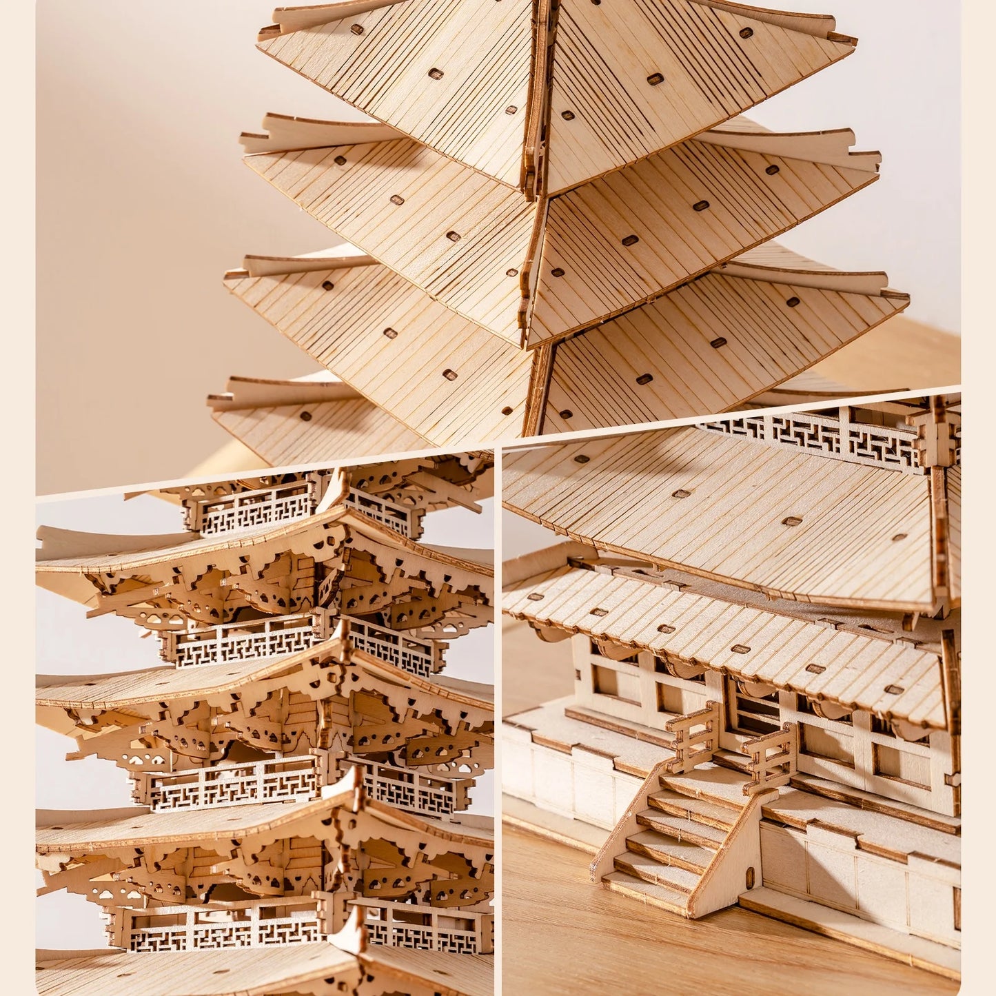 Rolife 3D Wooden Puzzle Five-storied Pagoda DIY Model Building Kit Creative Toys Birthday Christmas Gifts for Adults Kids