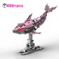 Mechanical Shark Building Set, Sea Life Crocodile Parrot Mantis Frog Manta Ray Building Blocks Light, Animal Toys Gift for Kid