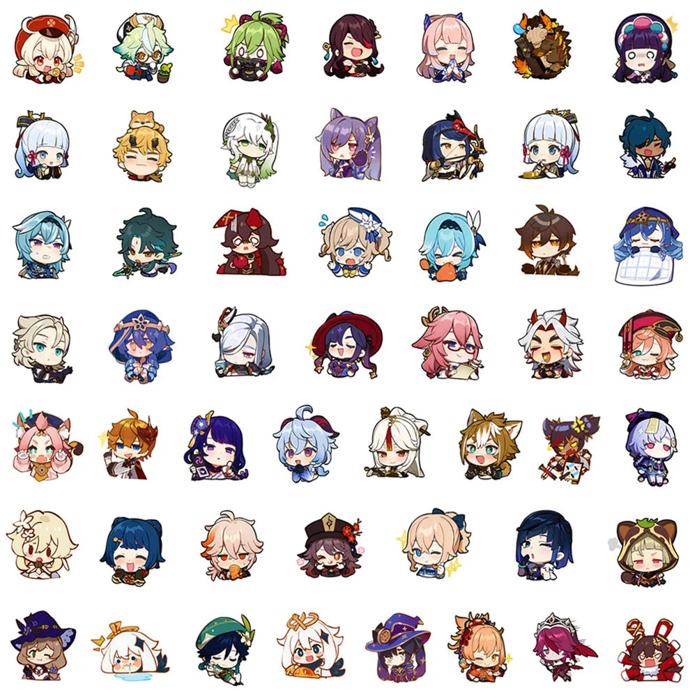 50pcs Cute Genshin Impact Stickers Laptop Pad Tablet Phone Case Notebook Computer Luggage Cartoon Game Decals for Kid Gift Toy