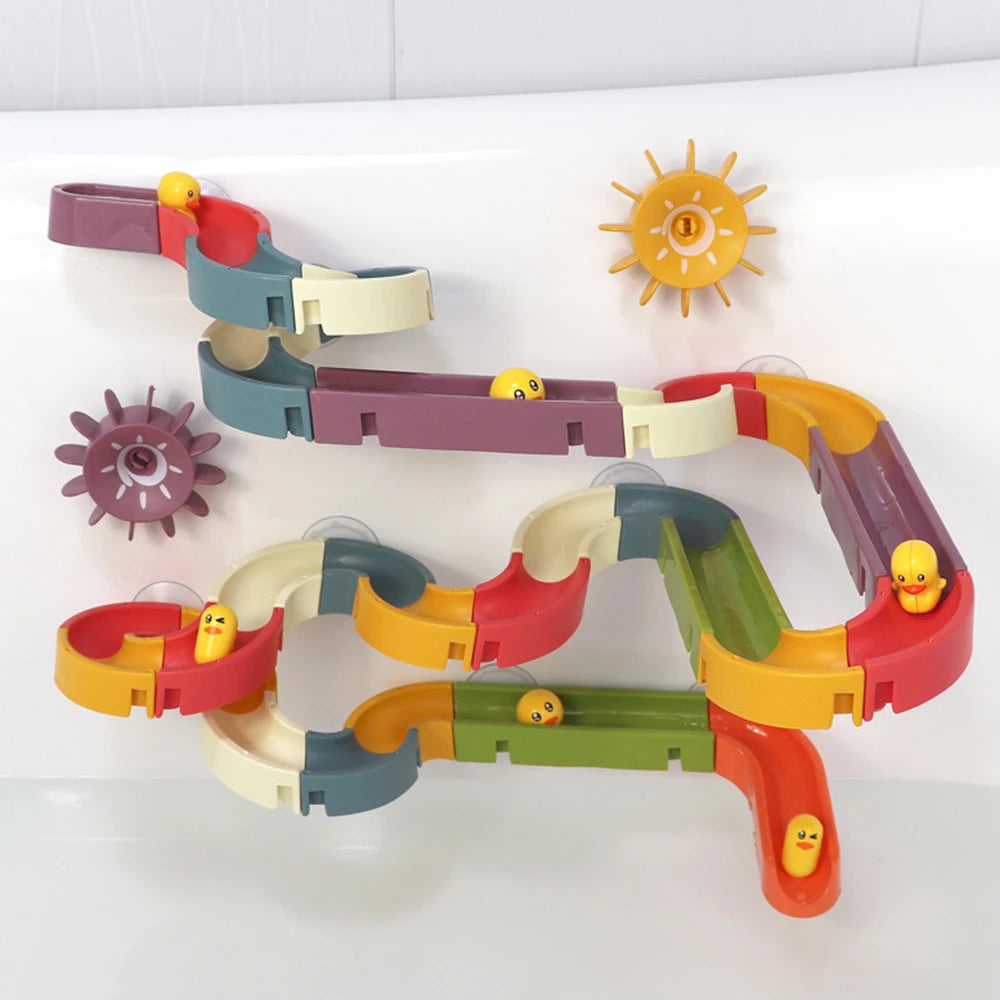 Baby Bath Toys Wall Bathtub Toy Assembling Slide Wind-Up Duck Slide Bathroom Shower Tracks Water Toys for Toddlers Kids Gifts