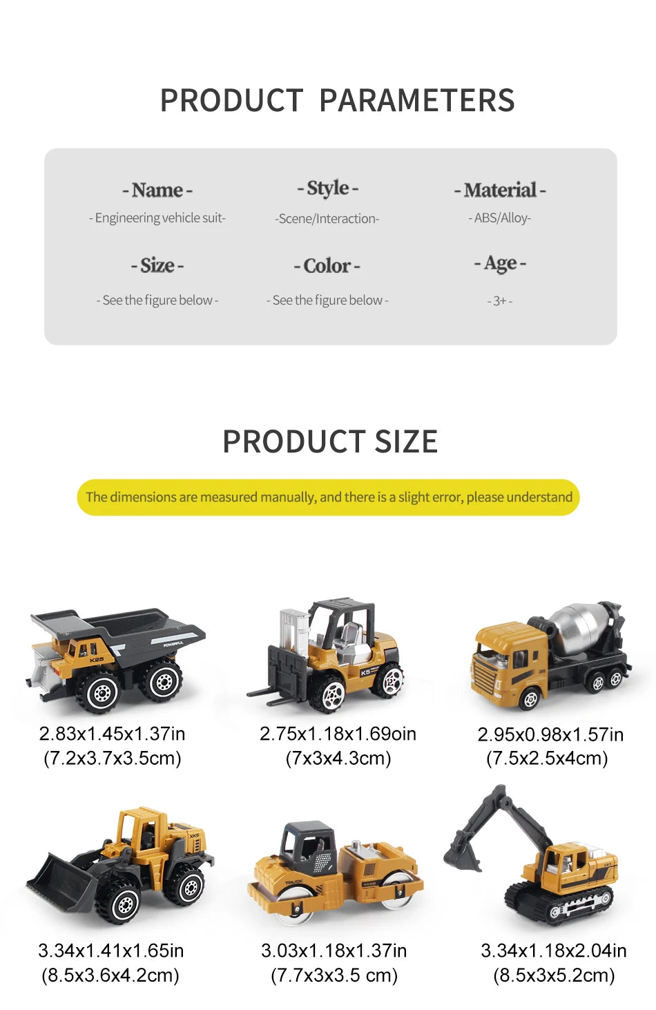 6pcs/set Alloy Engineering Truck Toy Car Classic Construction Model Vehicle Loader Tractor Excavator Toys for Boys Gifts