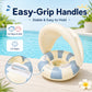 Baby Swim Ring Inflatable Summer Pool Float Seat with Canopy Sunshade Handles Cartoon Swimming Ring for Boys Girls Toddler 40lbs