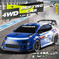 1:24 Scale 4WD Drift RC Car 2.4G Remote Pearl Finish Large Tail Fin Replaceable Racing Drift Wheel Front Rear LED Light Toy Car