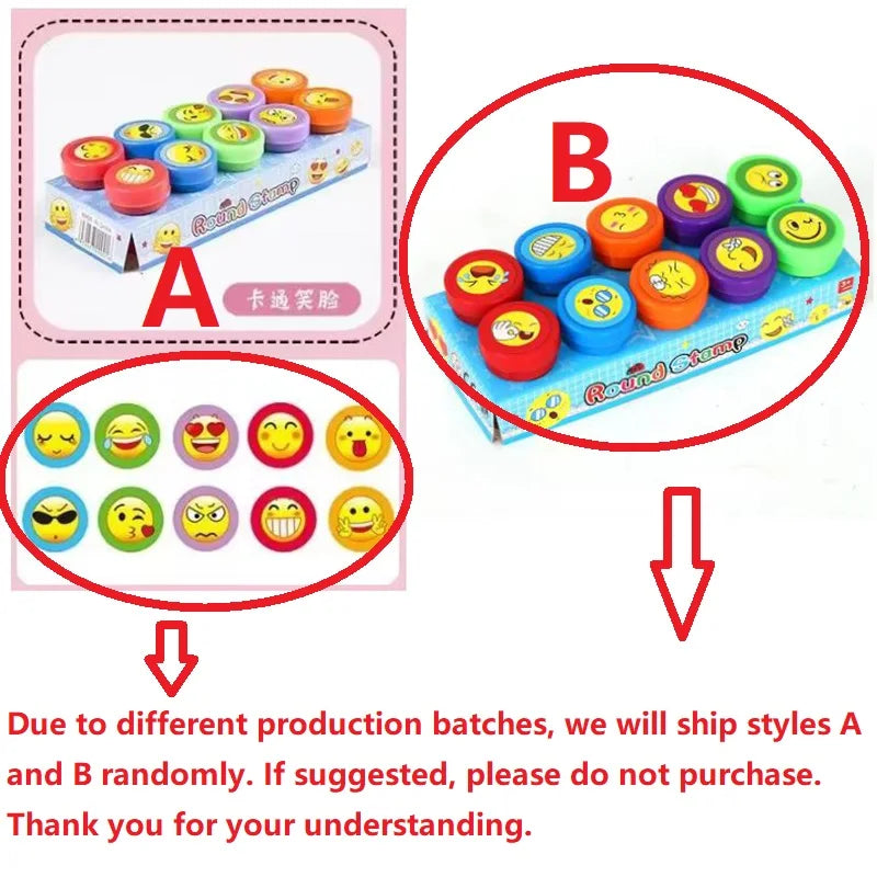 10pcs Assorted Stamps for Self-ink Stamps Toy Stamps Smiley Face Seal Scrapbooking DIY Painting Photo Album Decoration