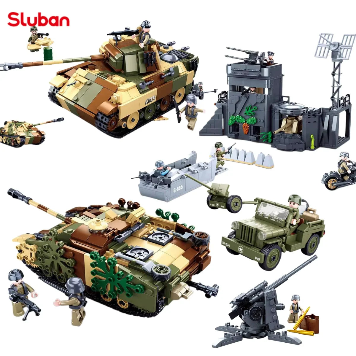 Military Operation Overlord Constructor Tank Truck Atlantic Fortress Aircraft Land Boat Army Building Blocks Brinquedos Toys