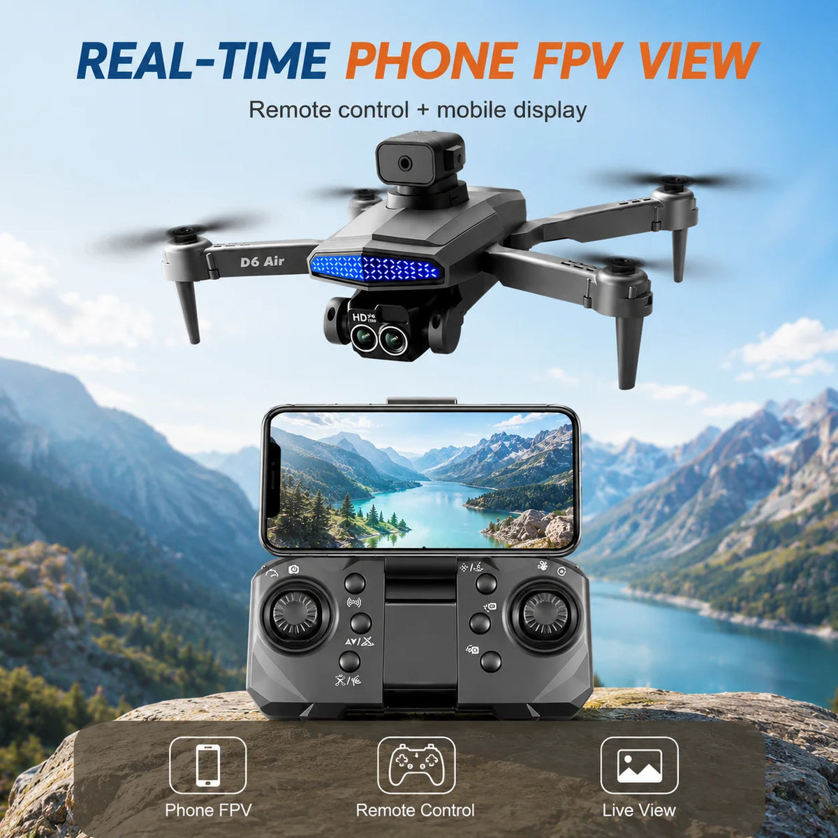 ZNLYRION D6 Air Foldable RC Drone 4K Dual Camera WiFi FPV Quadcopter with Optical Flow Hovering 540° Obstacle Avoidance 50X Zoom 2.4GHz 4CH Remote Control Drone with Storage Bag