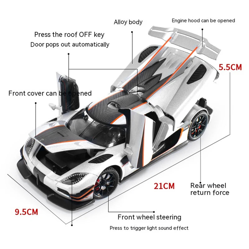 1: 24 K Ö Niger One Collectible Ornament with Sound, Light, and Feedback Function , Alloy sports car toy gift for boys