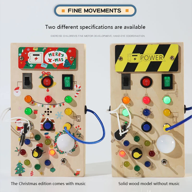 Wooden Interactive Learning Toy with LED Light Busy Board Button Switch Early Education Intelligence Play for Kids