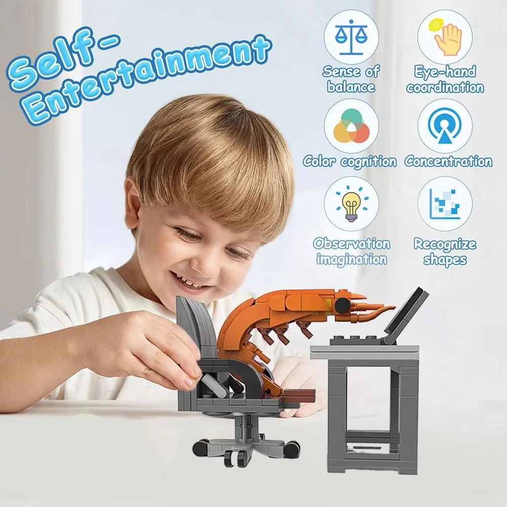 MOC Building Block Shrimp Model Figurines Prank Toy Set Puzzle Assembly Desktop Ornaments
