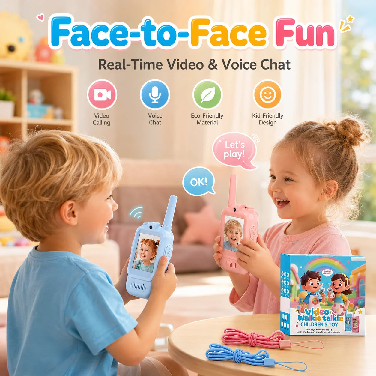 2PCS Children's Video Intercom USB Charging Indoor and Outdoor High Definition Intercom Children's Toys Birthday Gifts Ages 3-12