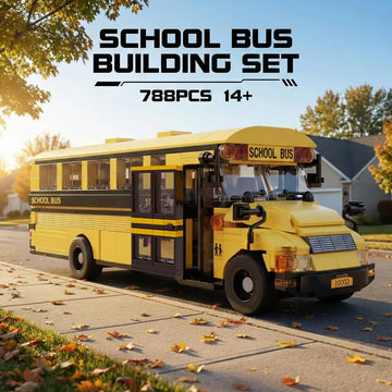 788PCS School Bus Building Blocks Classic Yellow American School Bus Model Bricks Desktop Ornament Kids Educational DIY Toy Gift