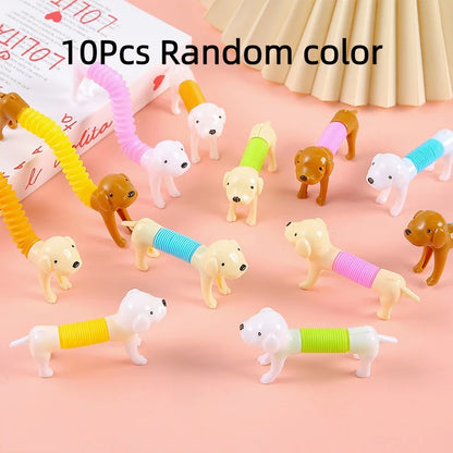 10Pcs Stretchable Dog Stress Relief Pop Tubes Toy Kids Birthday Party Favors Pinata Filler Telescoping Sensory Squeeze Toy