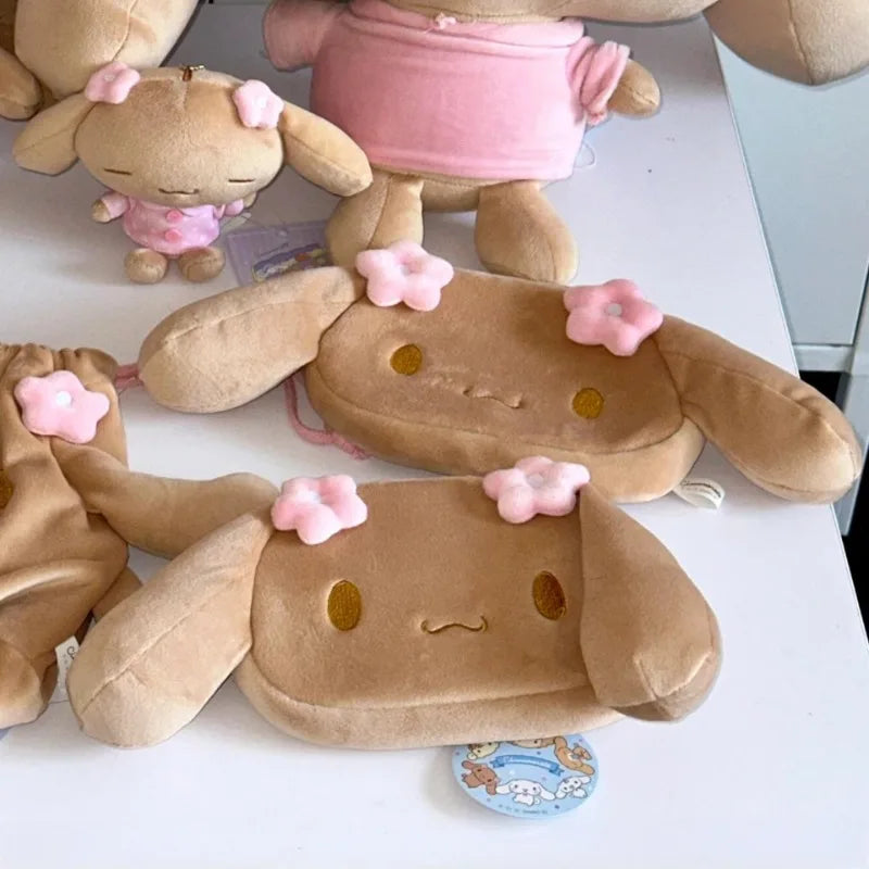 Kawaii Sanrio Mocha Brown Cinnamoroll Plush Storage Bag Niche Handheld Makeup Bag Cute Sweet Girly Pencil Case Children Gifts