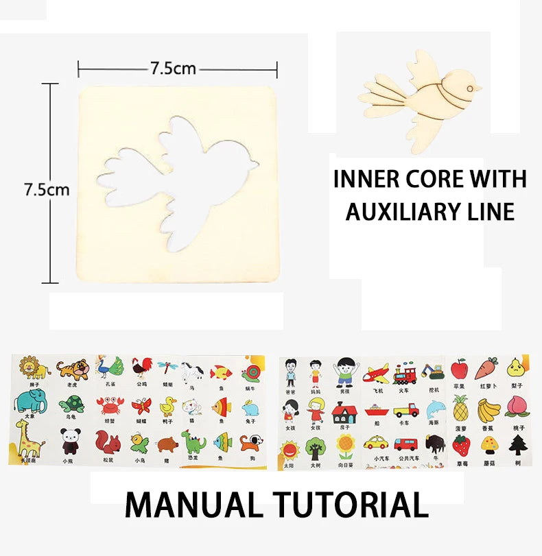 20pcs Montessori Kids Drawing Toys Wooden DIY Painting Stencils Template Craft Toys Puzzle Educational Toys for Kids Gifts