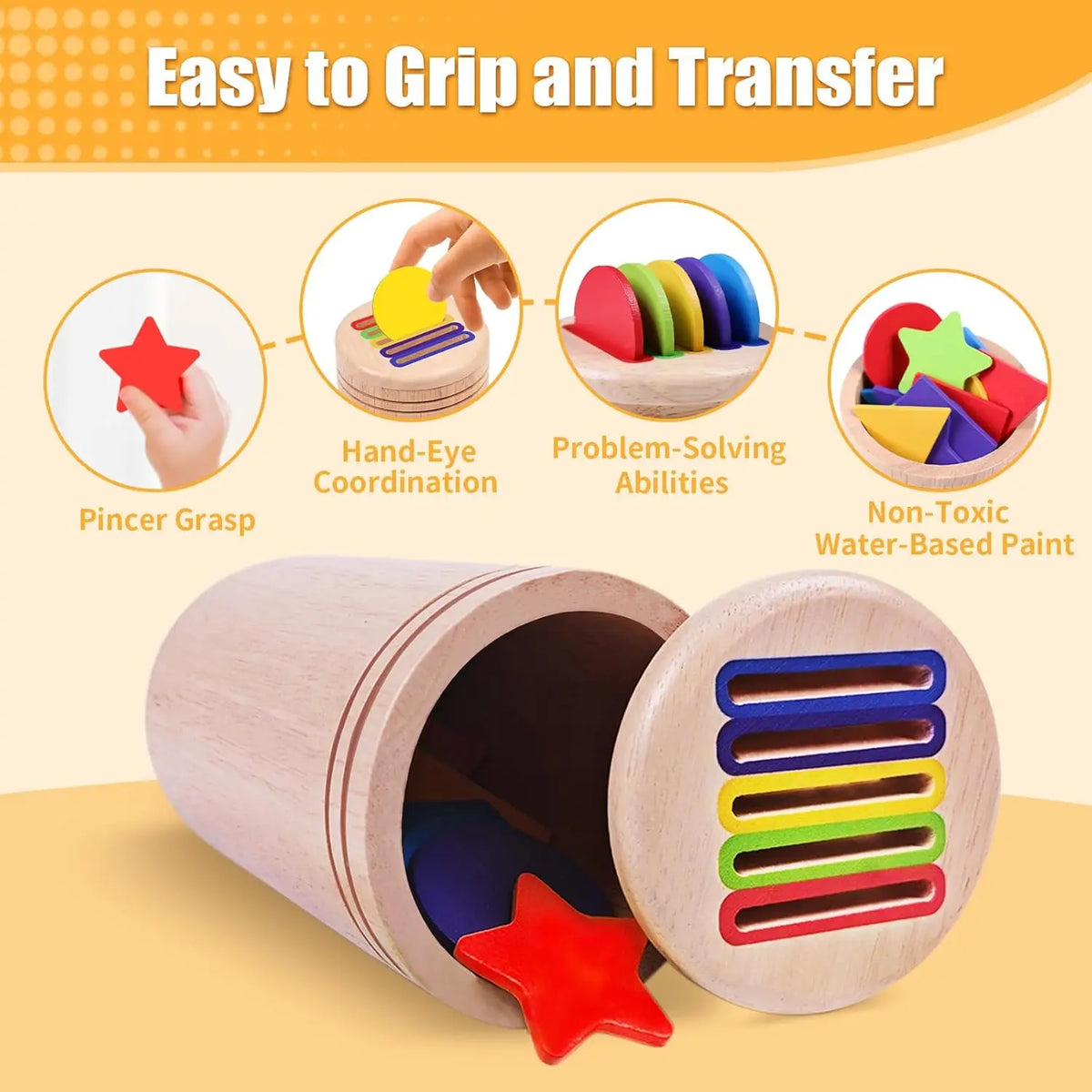 Montessori Toys for 3 Year Old Wooden Coin&Stick&Shape Sorting Toys Toddler Learning Educational Fine Motor Skills Sensory Toys