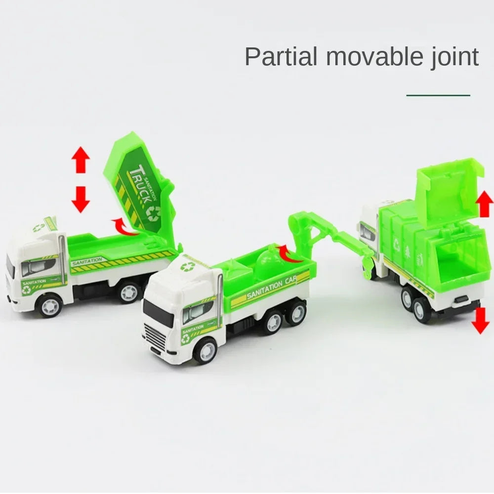 4Pcs Kids Toy Car Inertia Sanitation Truck Models Pull Back Engineering Vehicle Boys Toys for Children Ideal Gifts for Boys Kids