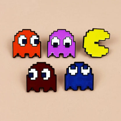 Retro Pac-Man Enamel Pins Set Classic Arcade Game Ghost Brooch Metal Badge for Backpack Clothes Lapel Pin Gift for Gamers