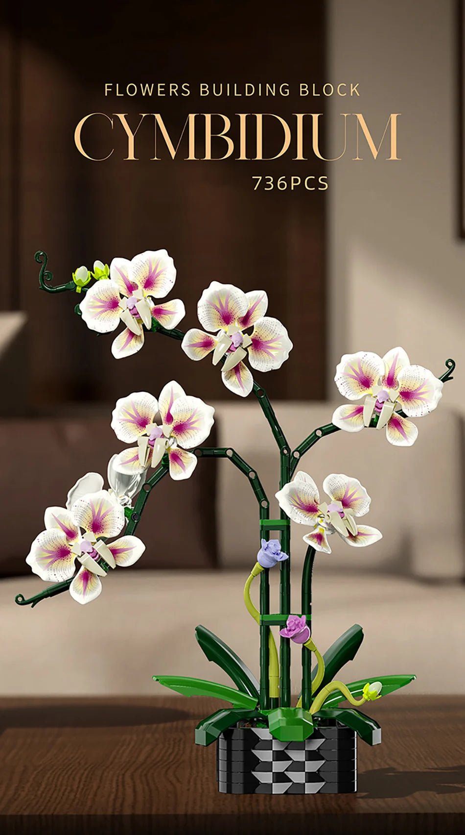 Creative Orchid Cymbidium Eternal Flowers Potted Plant Building Blocks Simulation Phalaenopsis DIY Bricks Toys Valentine's Gift