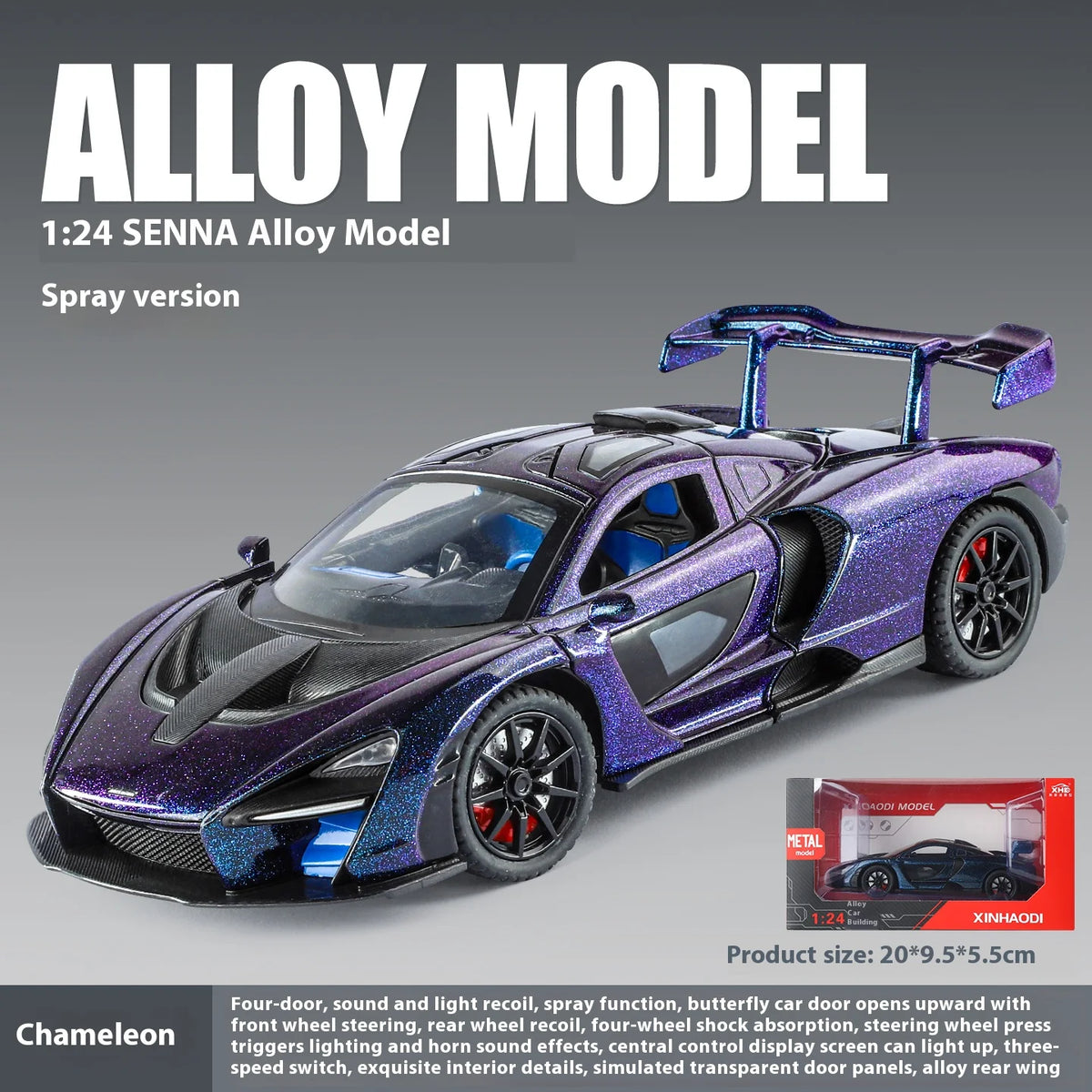 1:24 Lamborghini Revuelto Spray Plating Version With Water Spray, Fog Effect Realistic Simulation Alloy Model Boy Gift