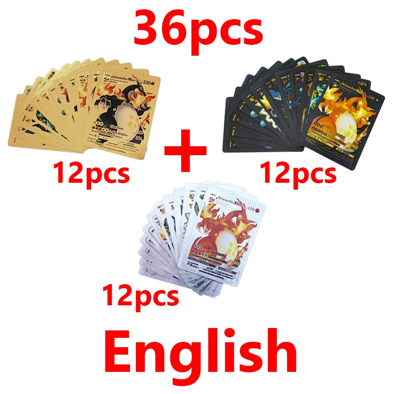 81-15Pcs Pokemon Cards Gold Silver Vmax GX Card Collection Battle Trainer Card Spanish English French Child Toys Christmas Gifts