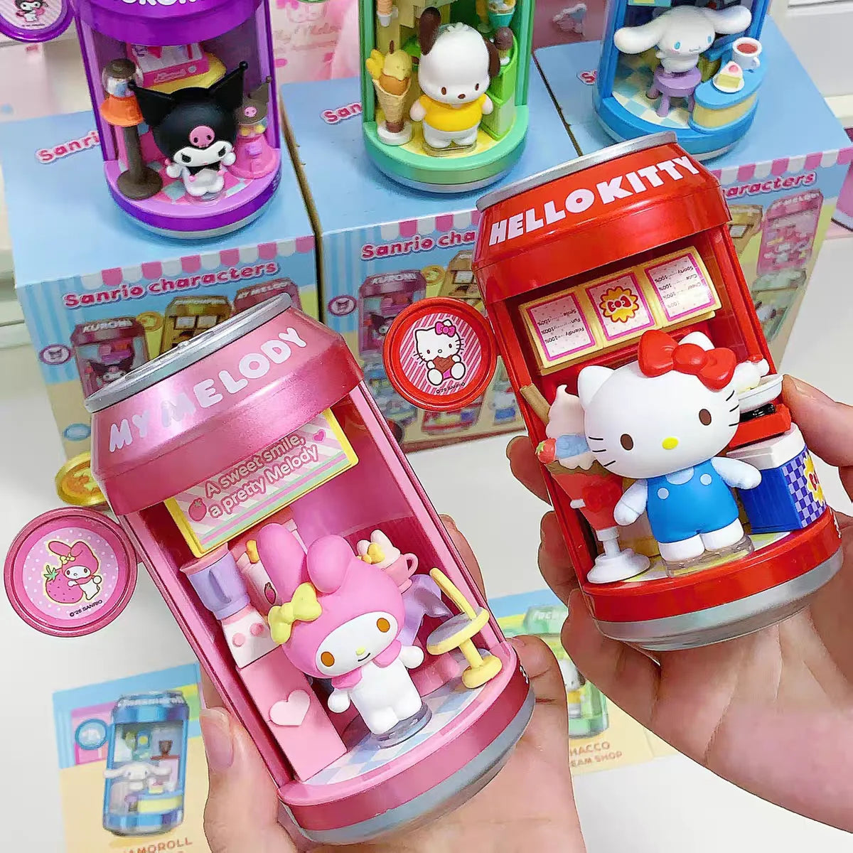 Genuine In Stock Sanrio Characters Soda Can Mini Dessert Shop Scene Series Blind Box Cute Collectible Toy Desktop Ornament Gift